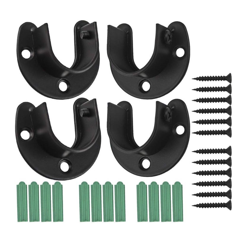 ZipSeven Zip Seven 1-5/16 Shower Closet Rod Holder Set U Shaped Hanging Rod Flange Socket Heavy Duty Curtain Pole Bracket Supports Stainless Steel Matte Black 4 Pack (Black, Big) - Image 1
